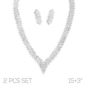 Crystal Rhinestone V-shape Necklace Set